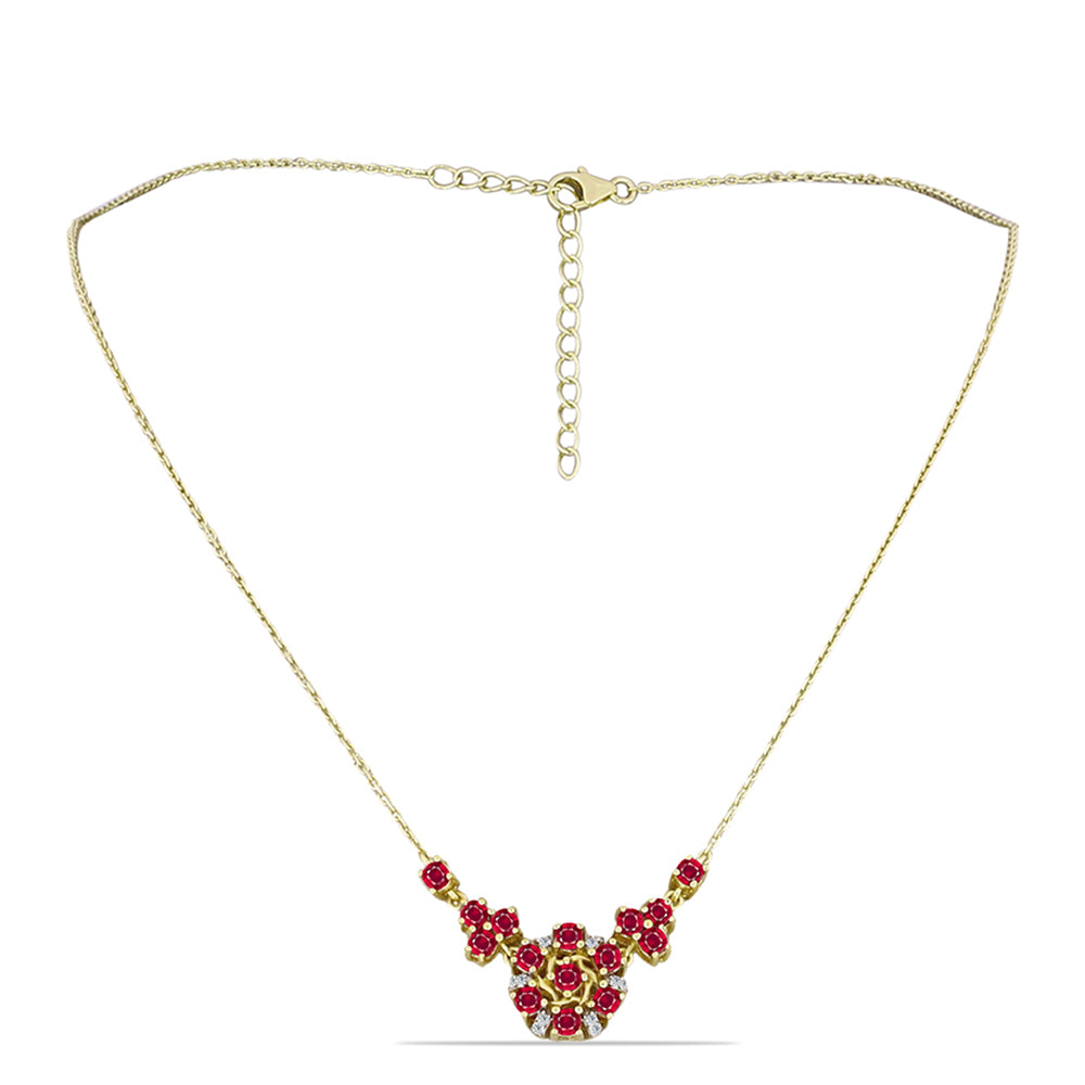 Collar de Plata Bañada en Oro con Rubí de Madagascar y Topacio Blanco