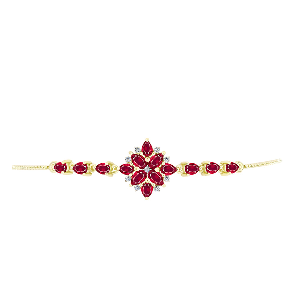 Pulsera de Plata Bañada en Oro con Rubí de Madagascar y Topacio Blanco 2 