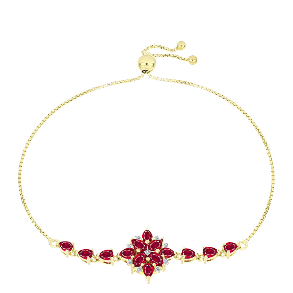 Pulsera de Plata Bañada en Oro con Rubí de Madagascar y Topacio Blanco
