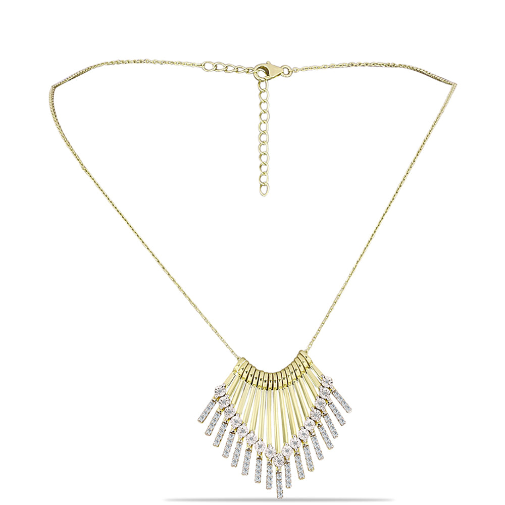 Collar de Plata Bañada en Oro con Diamante blanco y Topacio Blanco 1 