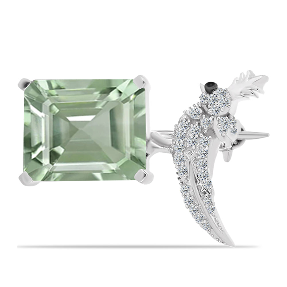 Broche de Plata con Amatista Verde y Topacio Blanco