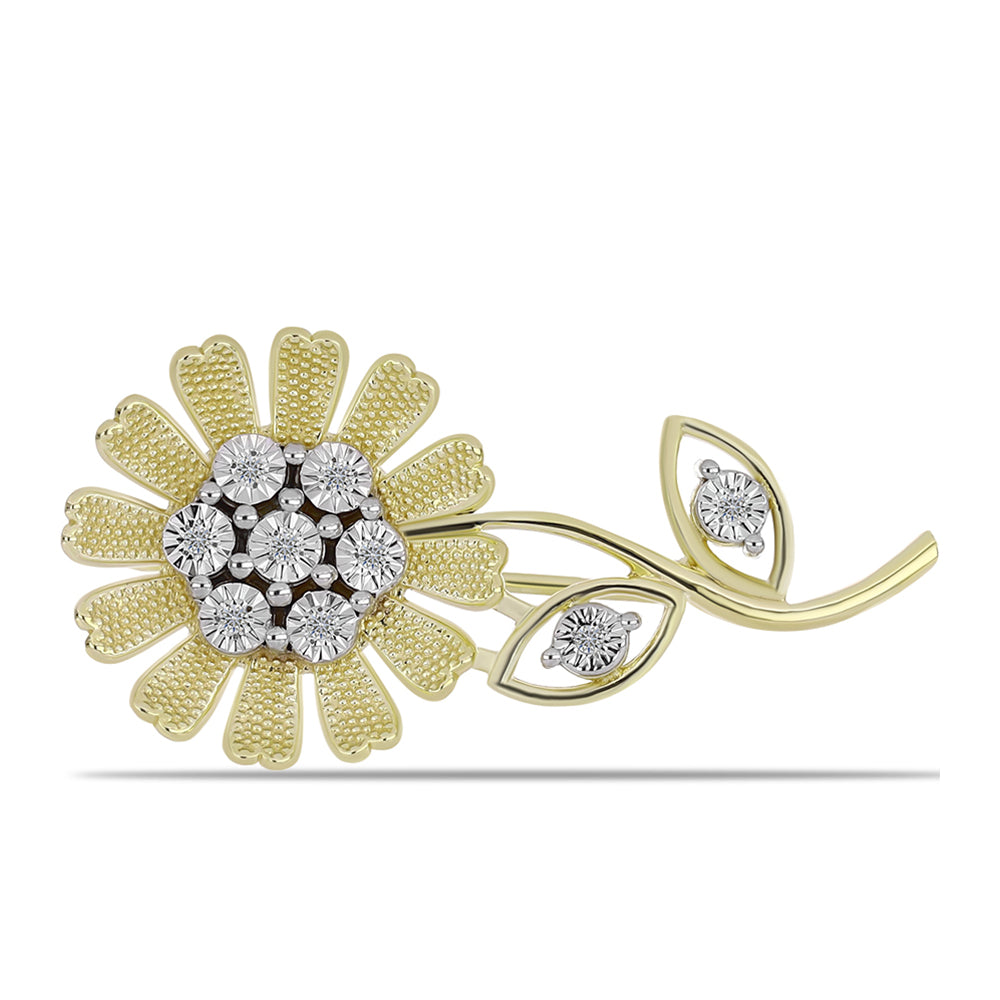 Broche de Plata Bañada en Oro con Diamante blanco 1 