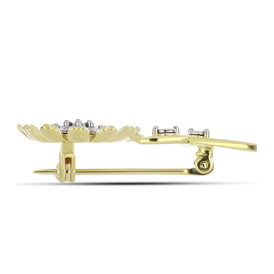 Broche de Plata Bañada en Oro con Diamante blanco