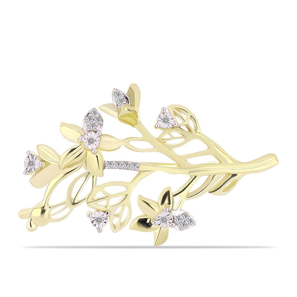 Broche de Plata Bañada en Oro con Diamante blanco y Topacio Blanco