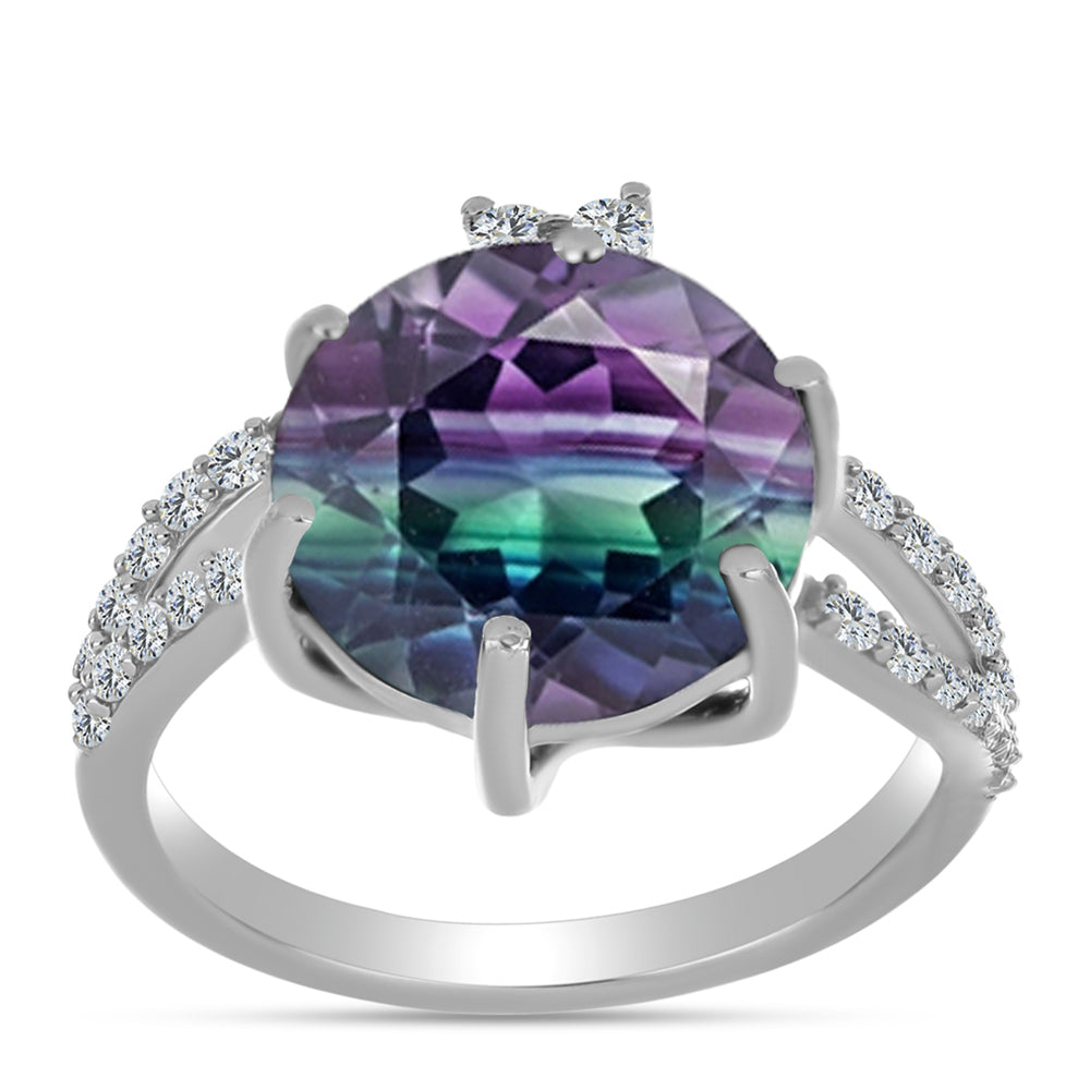 Anillo de Plata con Fluorita cebra y Topacio Blanco