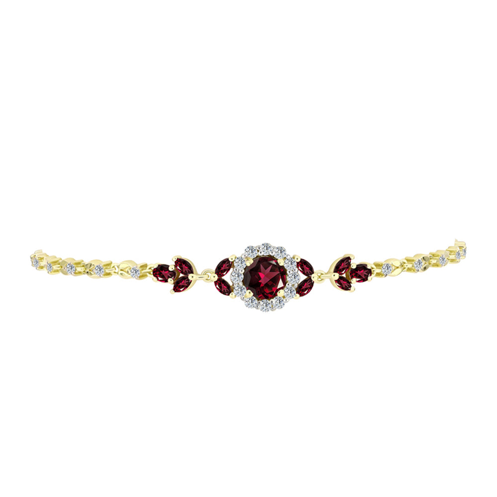 Pulsera de Plata Bañada en Oro con Granate Rodolita y Topacio Blanco 2 