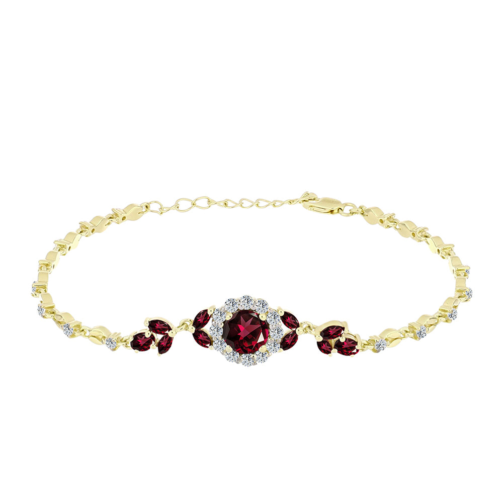 Pulsera de Plata Bañada en Oro con Granate Rodolita y Topacio Blanco