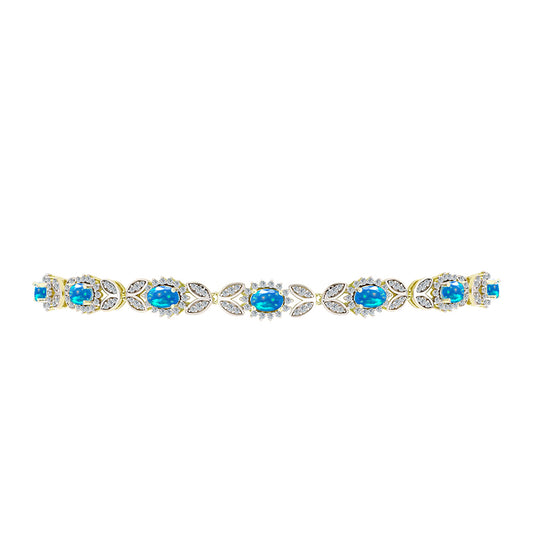 Pulsera de Plata Bañada en Oro con Ópalo Paraíso de Etiopia y Topacio Blanco