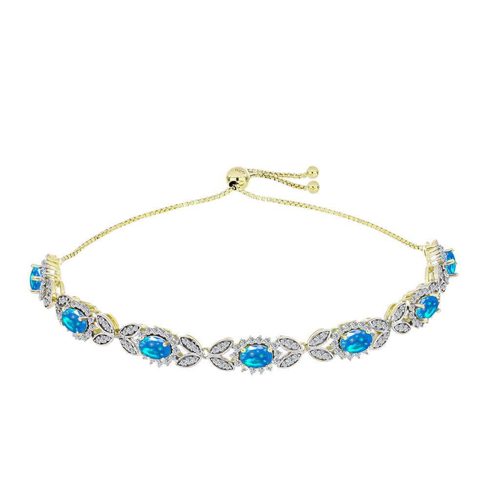Pulsera de Plata Bañada en Oro con Ópalo Paraíso de Etiopia y Topacio Blanco 1 