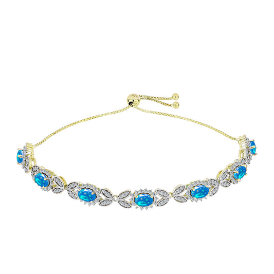 Pulsera de Plata Bañada en Oro con Ópalo Paraíso de Etiopia y Topacio Blanco