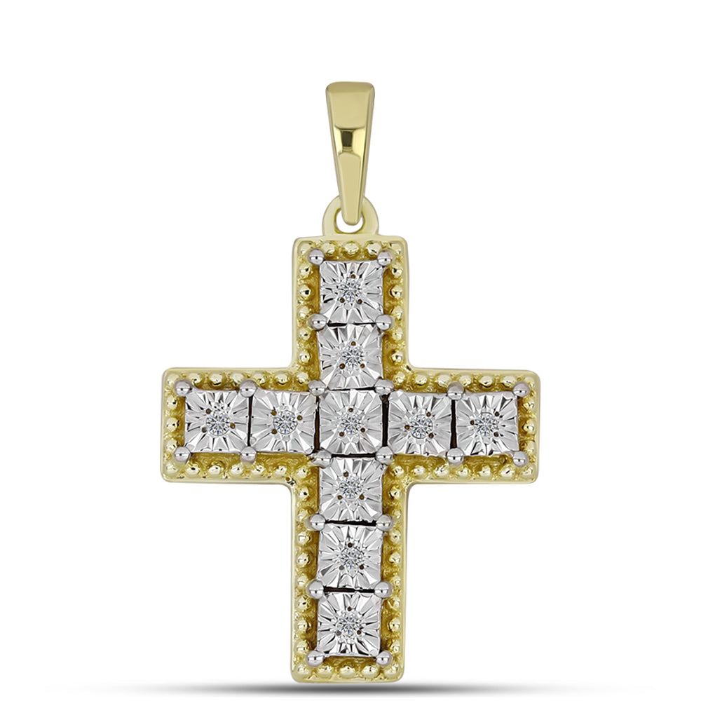 Cruz Colgante de Plata Bañada en Oro con Diamante blanco 1 