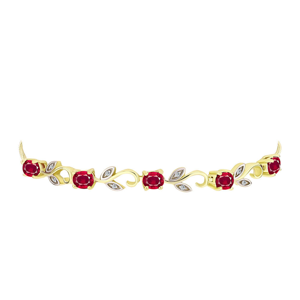 Pulsera de Plata Bañada en Oro con Rubí de Madagascar y Topacio Blanco