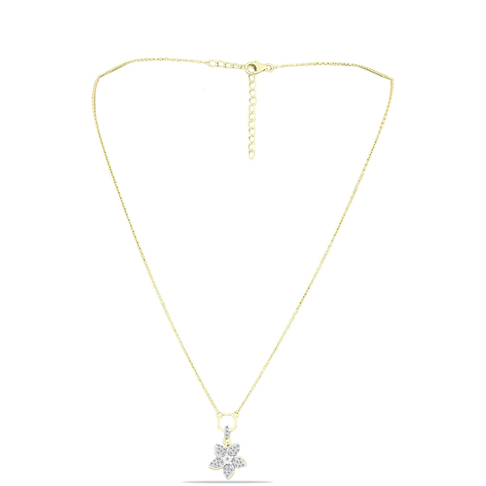 Collar de Plata Bañada en Oro con Diamante blanco y Topacio Blanco 1 