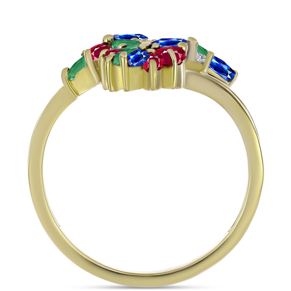Anillo de Plata Bañada en Oro con Rubí de Madagascar y Zafiro Azul Australiano 2 