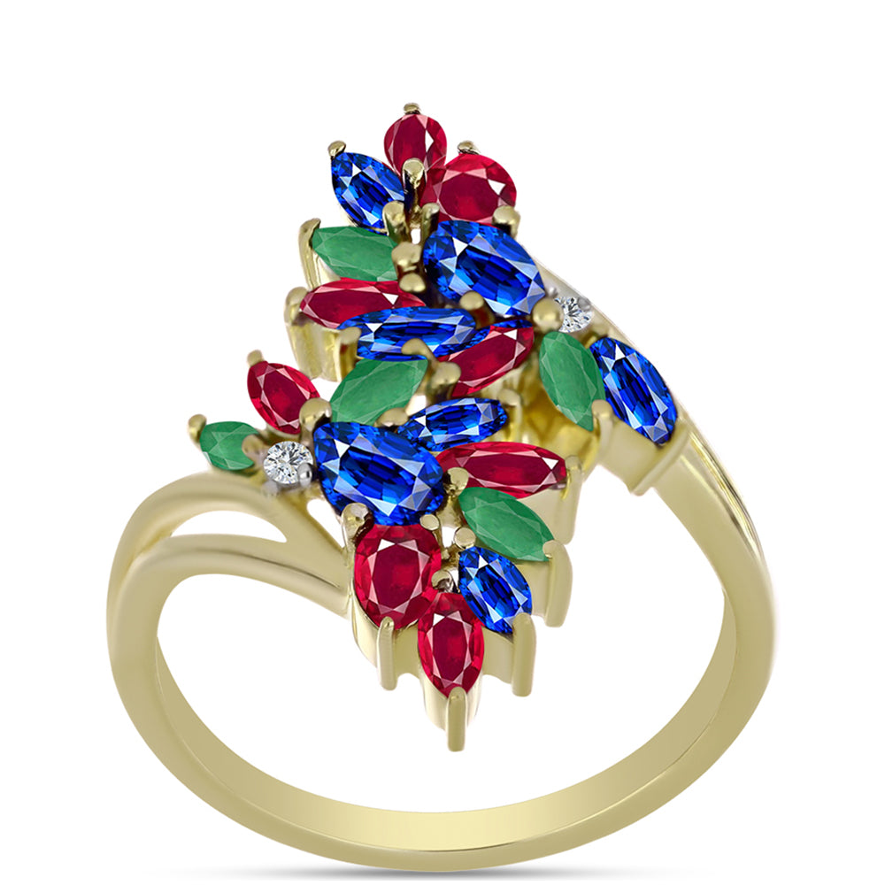 Anillo de Plata Bañada en Oro con Rubí de Madagascar y Zafiro Azul Australiano 3 