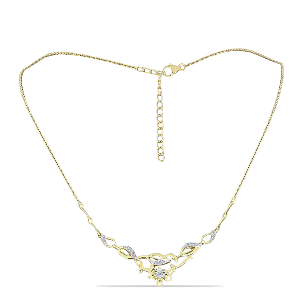 Collar de Plata Bañada en Oro con Diamante blanco y Topacio Blanco
