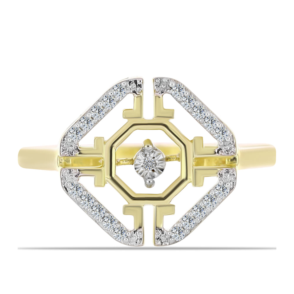 Anillo de Plata Bañada en Oro con Diamante blanco y Topacio Blanco