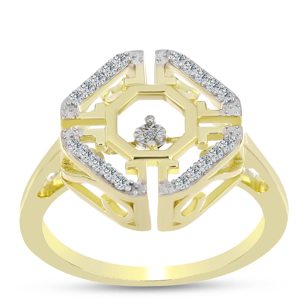 Anillo de Plata Bañada en Oro con Diamante blanco y Topacio Blanco