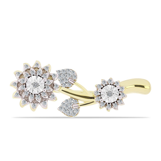 Broche de Plata Bañada en Oro con Diamante blanco y Topacio Blanco