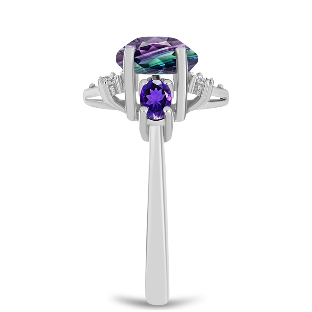 Anillo de Plata con Fluorita cebra y Amatista de Marruecos 4 