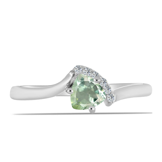 Anillo de Plata con Amatista Verde y Topacio Blanco