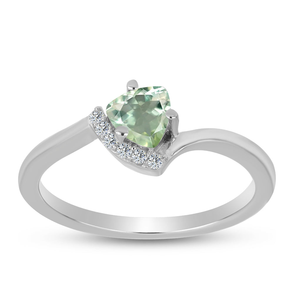 Anillo de Plata con Amatista Verde y Topacio Blanco