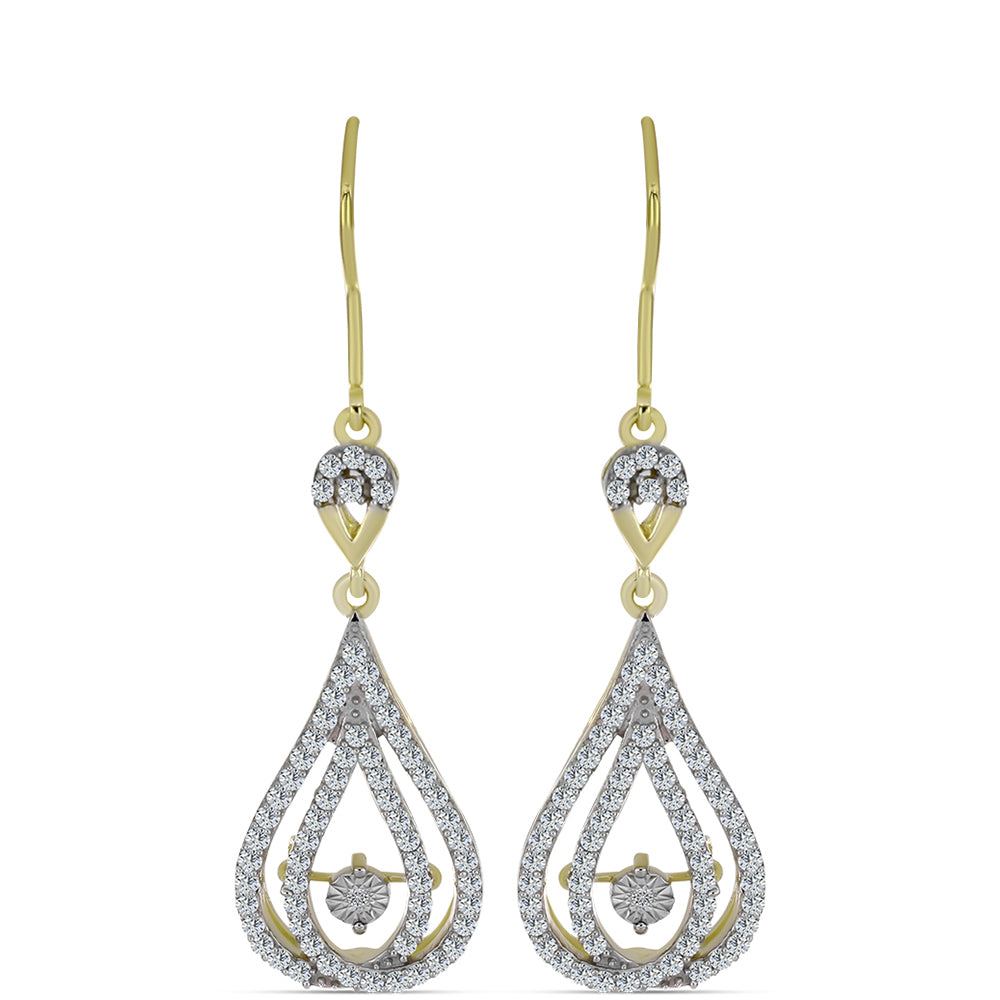 Pendientes de Plata Bañada en Oro con Diamante blanco y Topacio Blanco 1 
