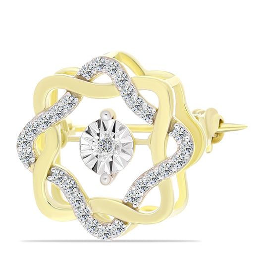 Broche de Plata Bañada en Oro con Diamante blanco y Topacio Blanco