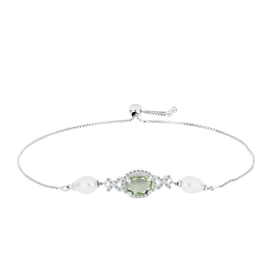 Pulsera de Plata con Amatista Verde y Perla de Agua Dulce