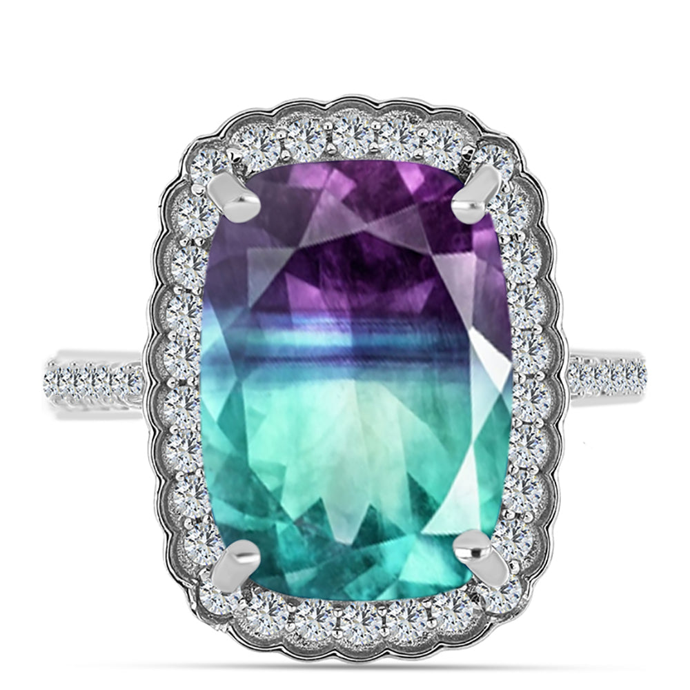 Anillo de Plata con Fluorita cebra y Topacio Blanco