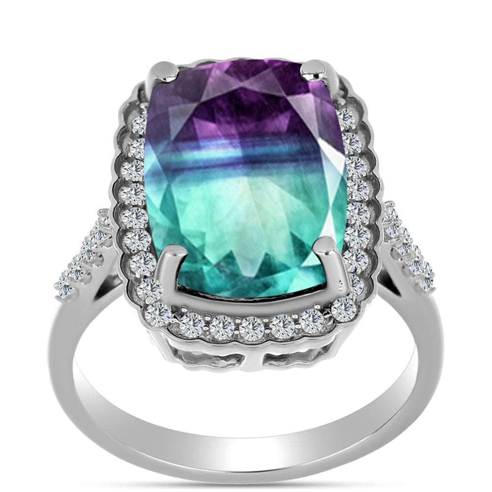 Anillo de Plata con Fluorita cebra y Topacio Blanco 3 