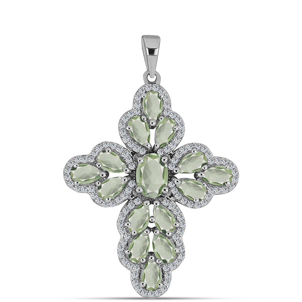 Cruz Colgante de Plata con Amatista Verde y Topacio Blanco