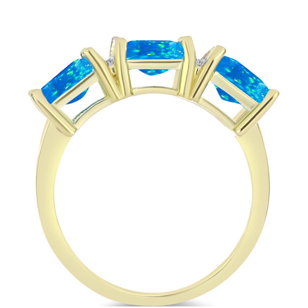 Anillo de Plata Bañada en Oro con Ópalo Paraíso de Etiopia y Topacio Blanco