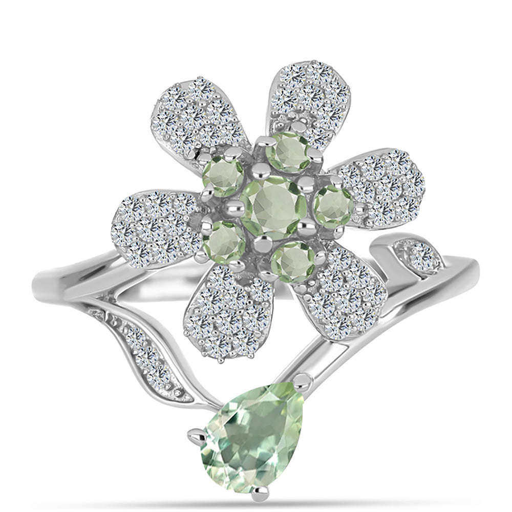 Anillo de Plata con Amatista Verde y Topacio Blanco 1 
