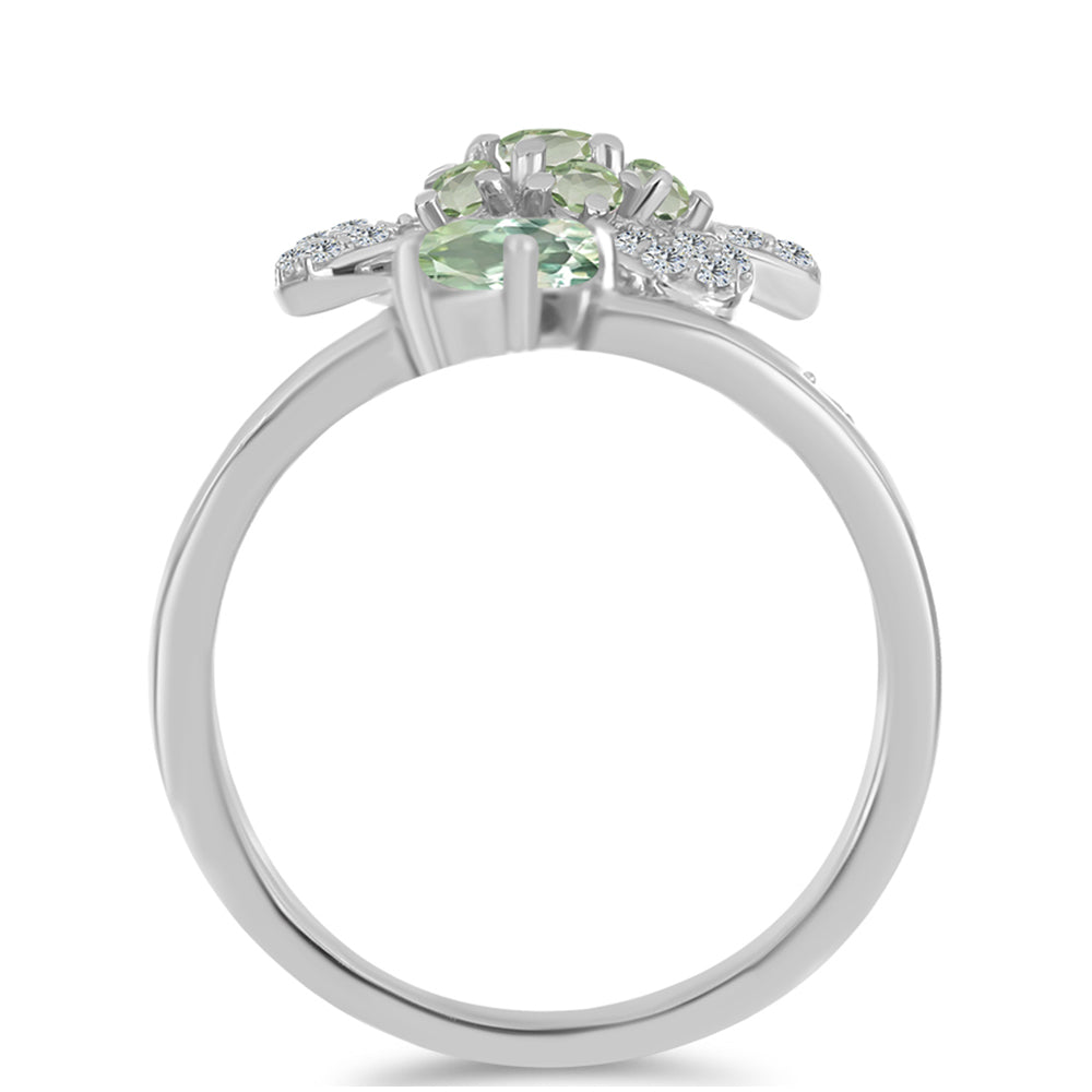 Anillo de Plata con Amatista Verde y Topacio Blanco