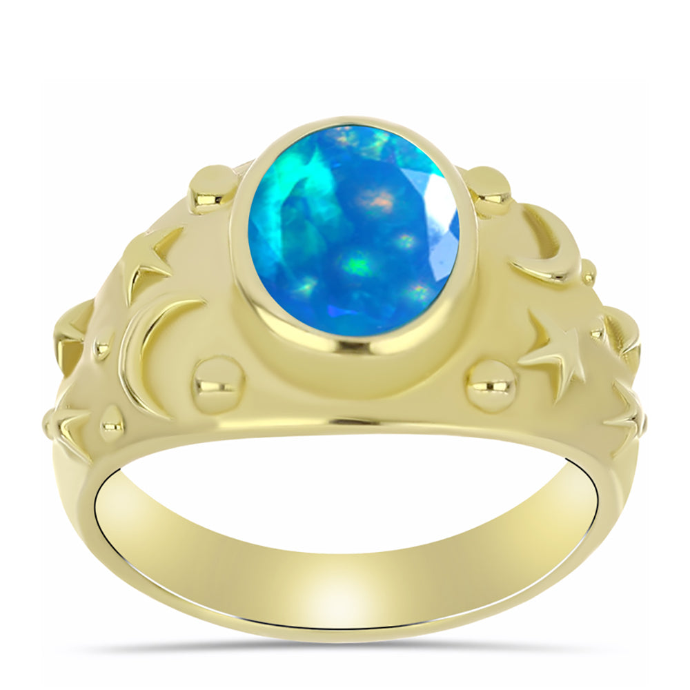 Anillo de Plata Bañada en Oro con Ópalo Paraíso de Etiopia