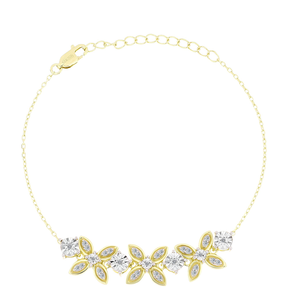 Pulsera de Plata Bañada en Oro con Diamante blanco y Topacio Blanco