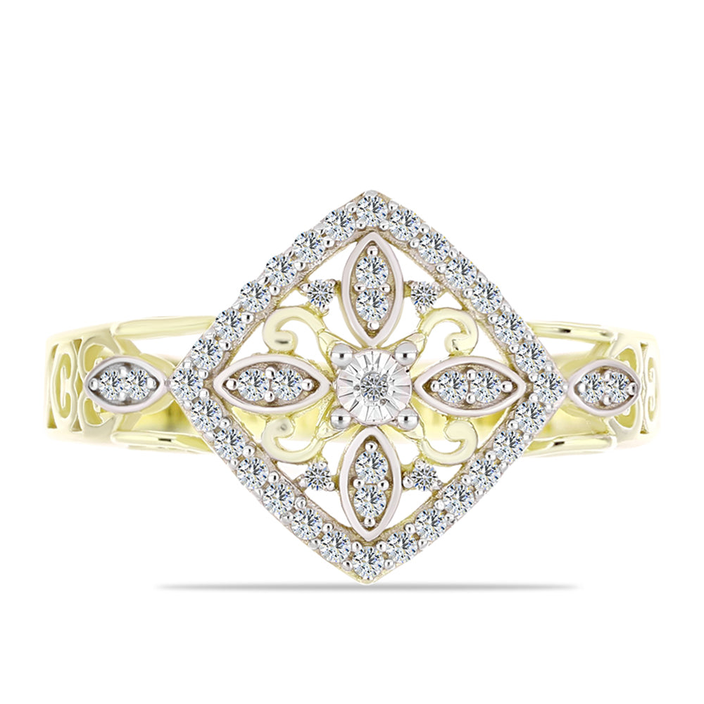 Anillo de Plata Bañada en Oro con Diamante blanco y Topacio Blanco