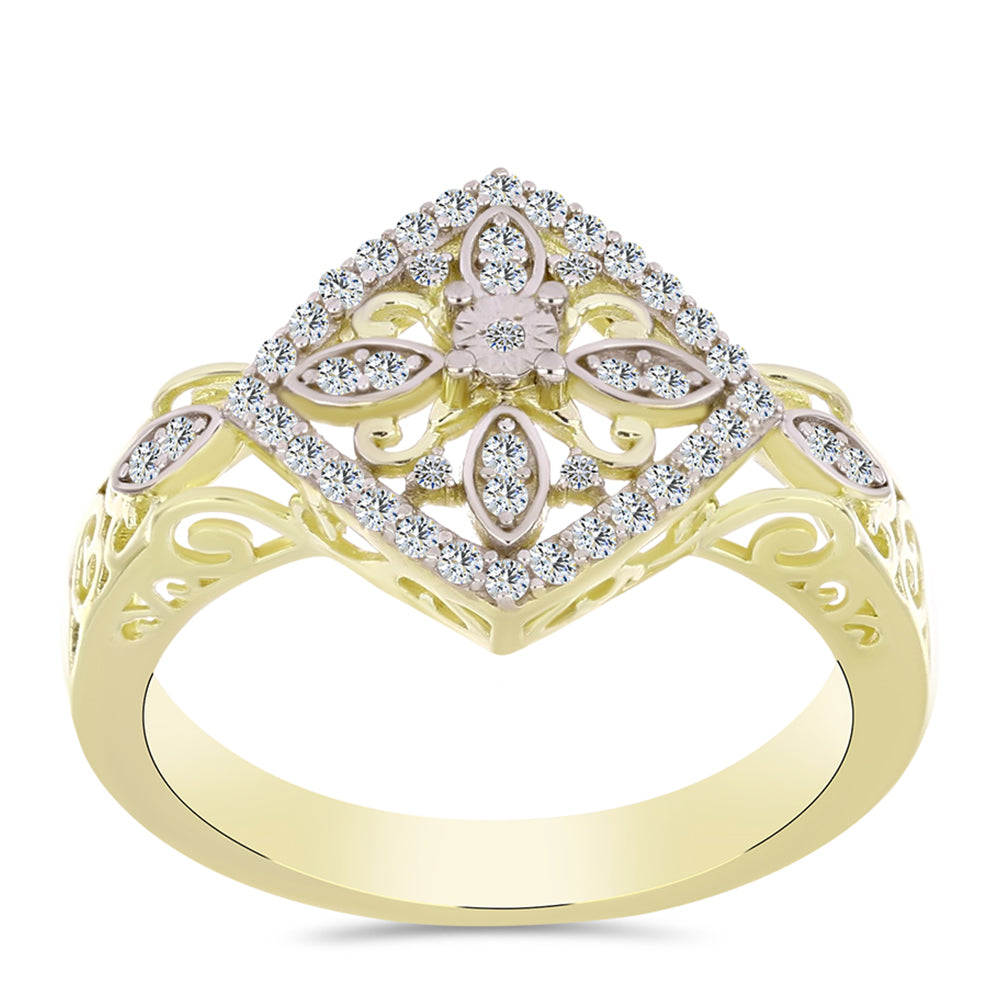 Anillo de Plata Bañada en Oro con Diamante blanco y Topacio Blanco 3 