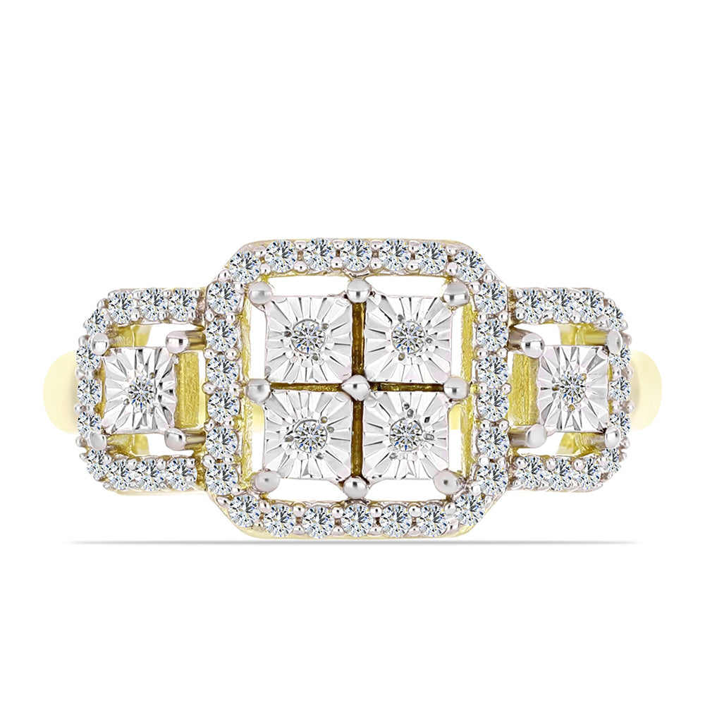 Anillo de Plata Bañada en Oro con Diamante blanco y Topacio Blanco