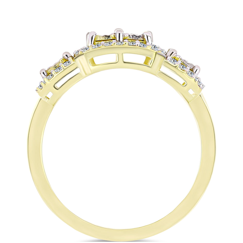 Anillo de Plata Bañada en Oro con Diamante blanco y Topacio Blanco