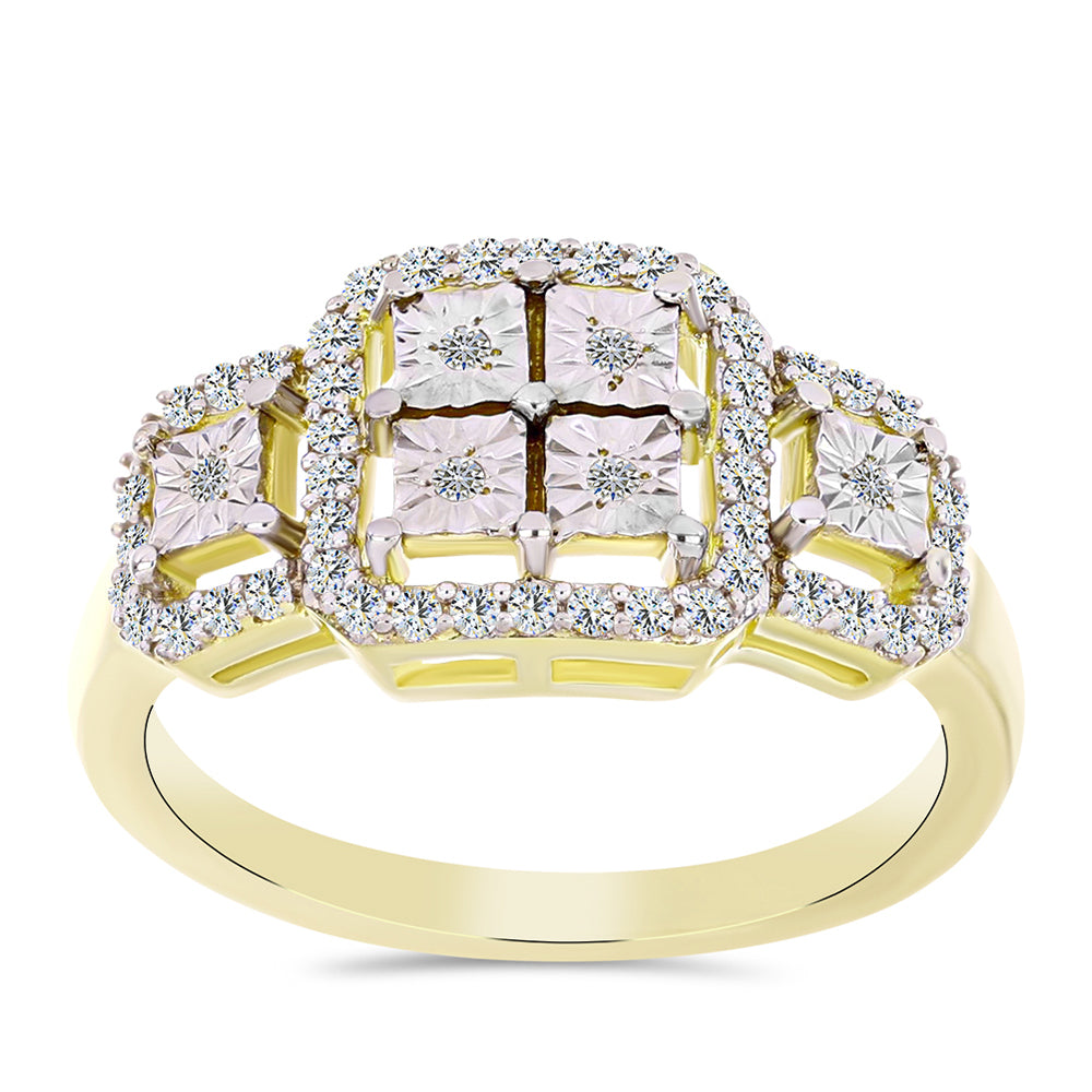 Anillo de Plata Bañada en Oro con Diamante blanco y Topacio Blanco