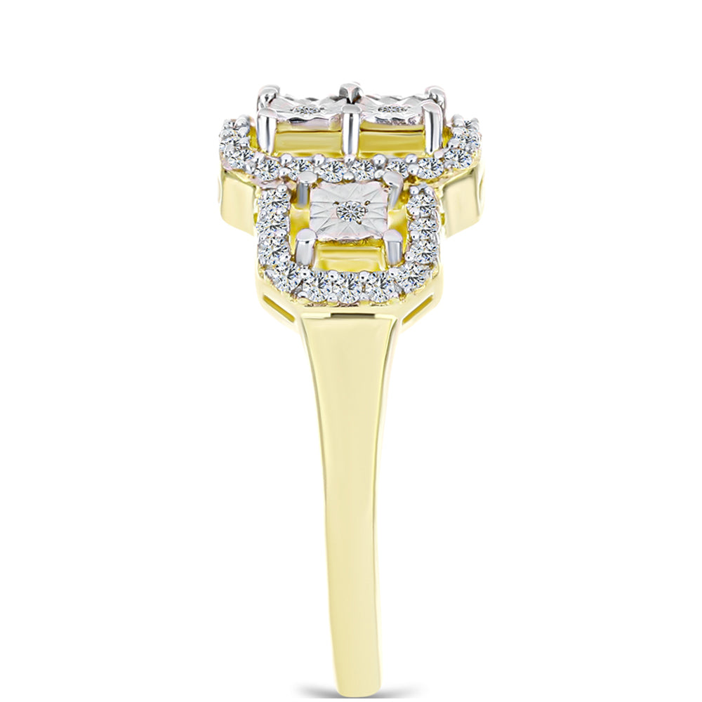 Anillo de Plata Bañada en Oro con Diamante blanco y Topacio Blanco