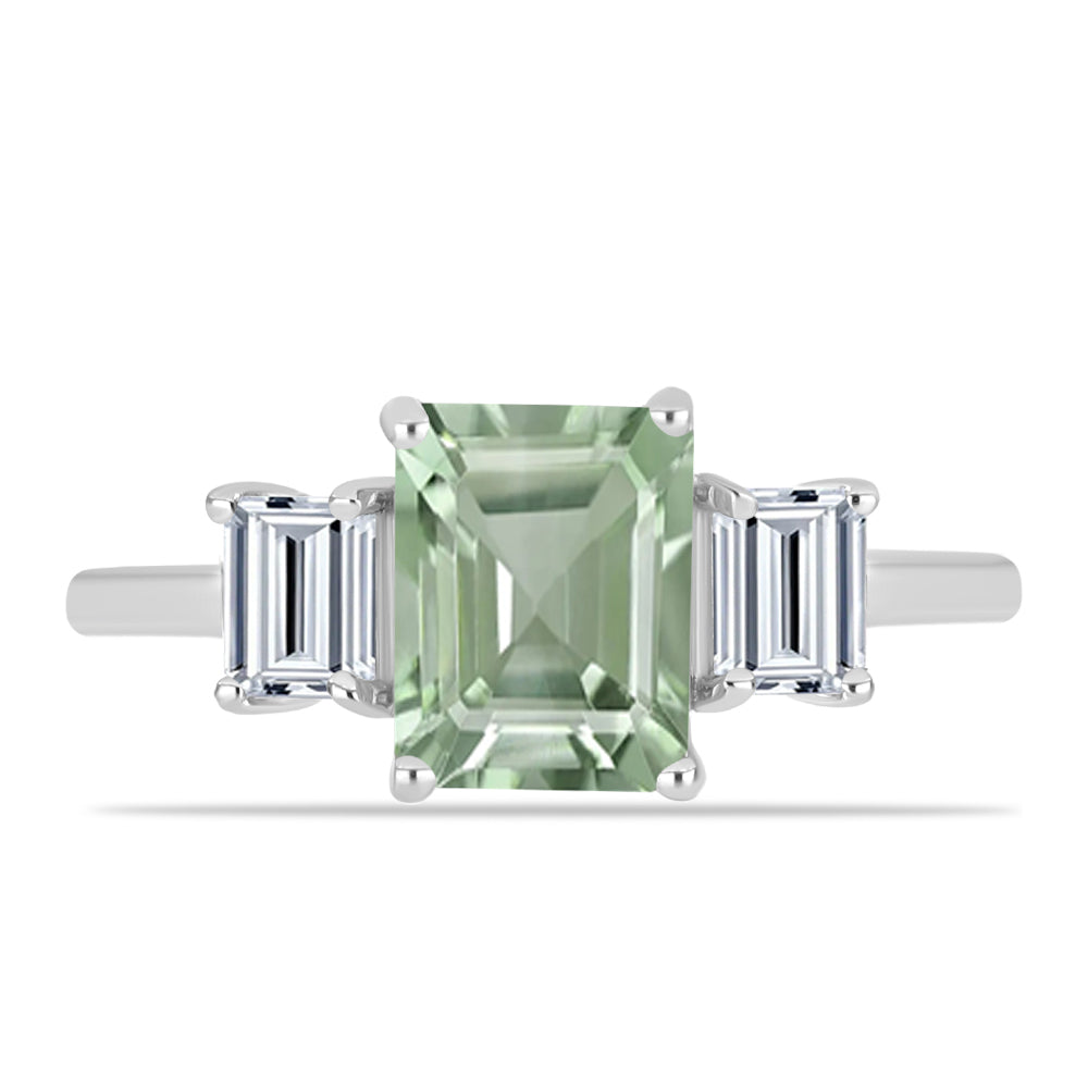Anillo de Plata con Amatista Verde y Topacio Blanco