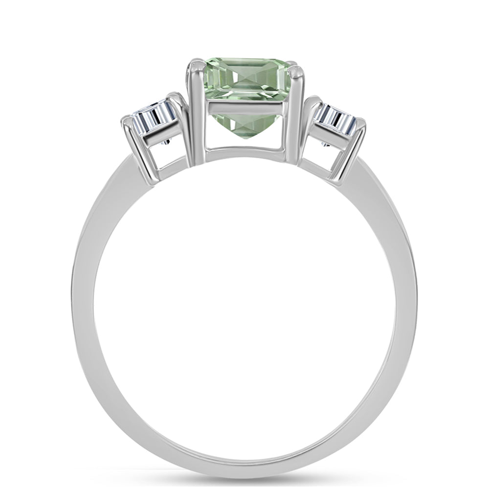 Anillo de Plata con Amatista Verde y Topacio Blanco 2 