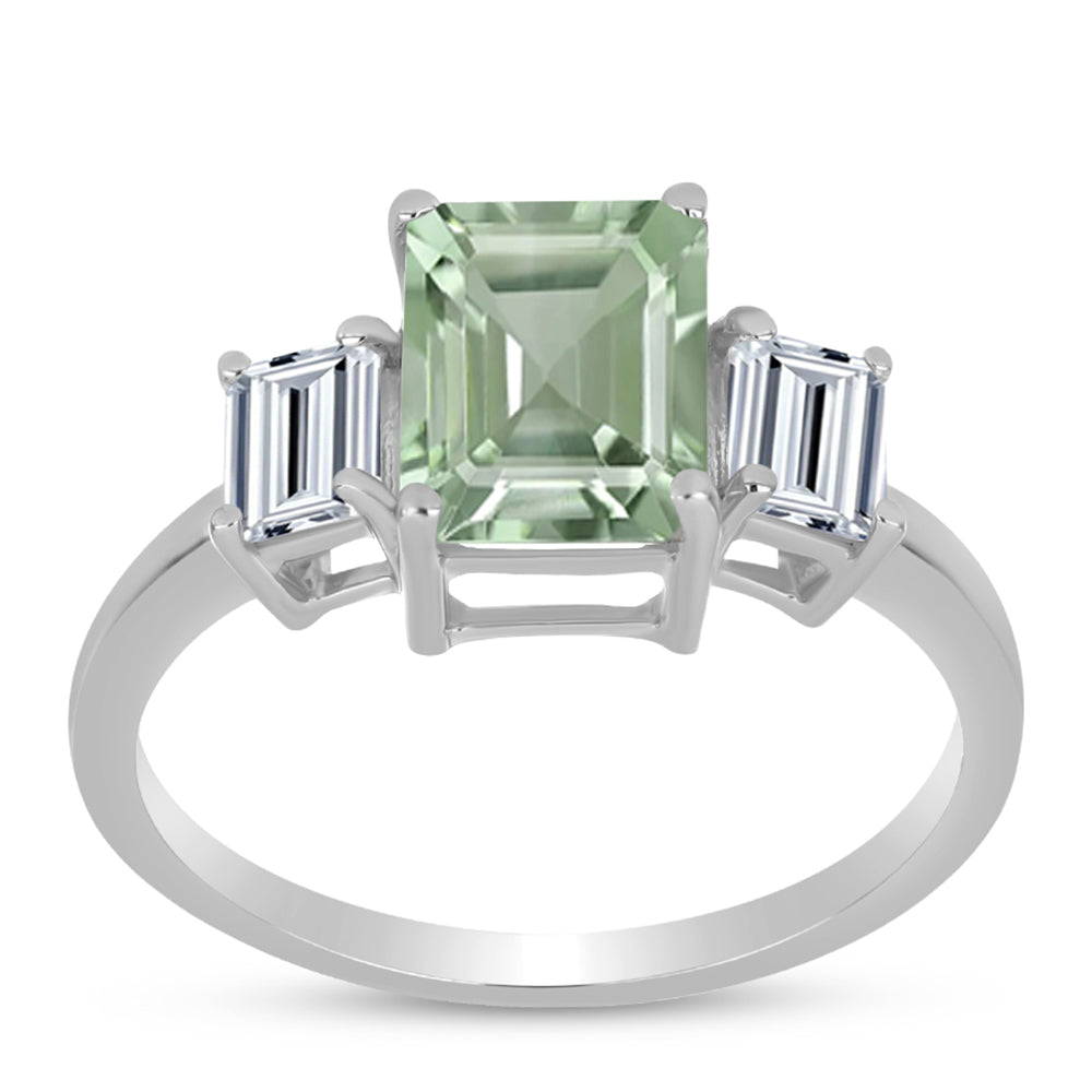 Anillo de Plata con Amatista Verde y Topacio Blanco