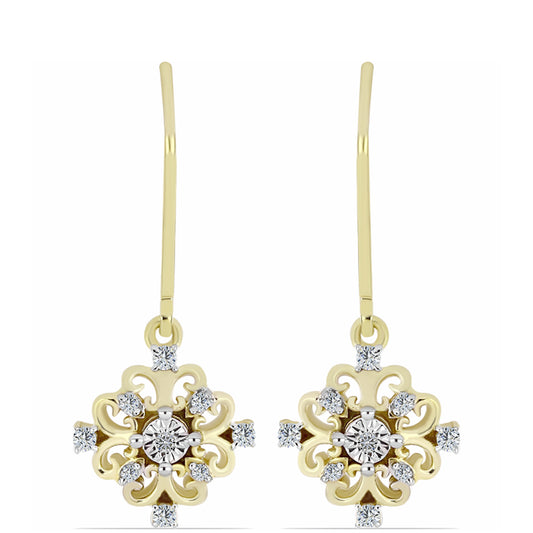 Pendientes de Plata Bañada en Oro con Diamante blanco y Topacio Blanco