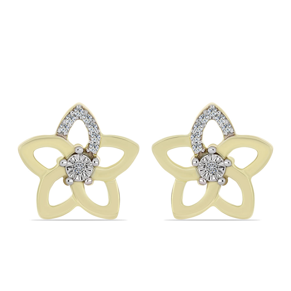 Pendientes de Plata Bañada en Oro con Diamante blanco y Topacio Blanco 1 