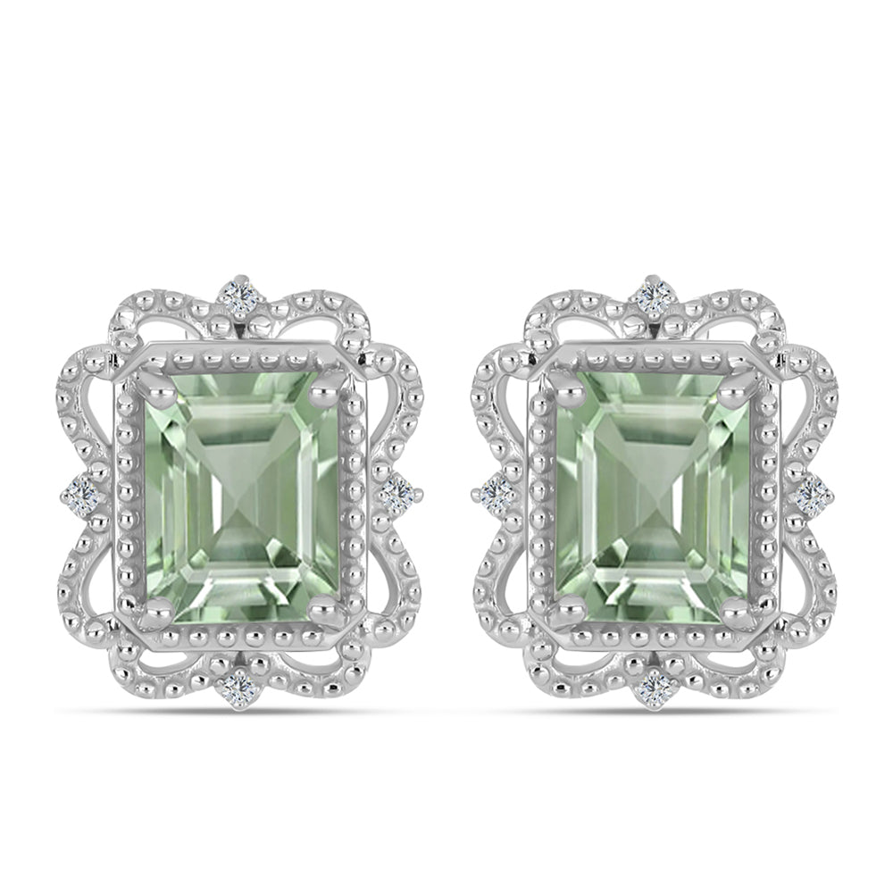 Pendientes de Plata con Amatista Verde y Topacio Blanco