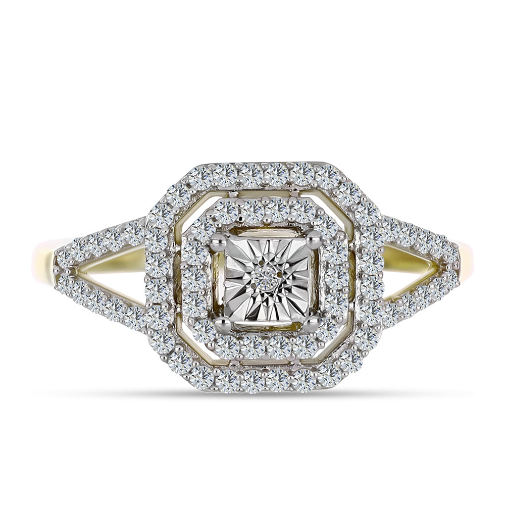 Anillo de Plata Bañada en Oro con Diamante blanco y Topacio Blanco 1 